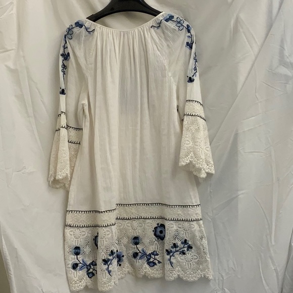 Calypso St. Bart Swimsuit Cover-Up Dress with Lace and Blue Embroidery - Picture 2 of 8